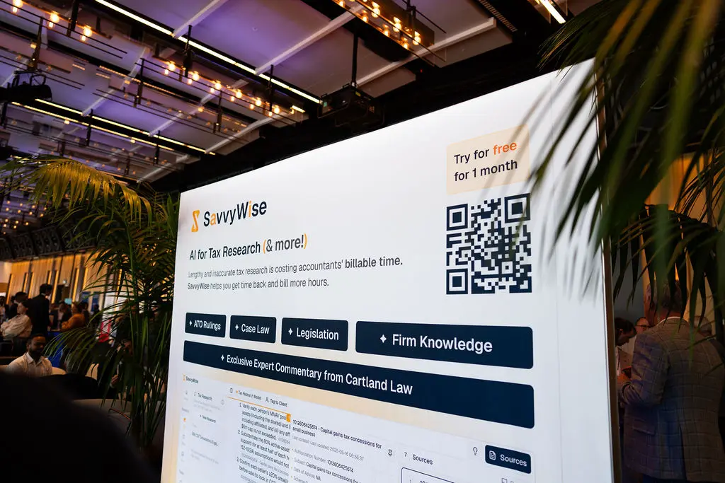 SavvyWise booth display — AI for Tax Research and more